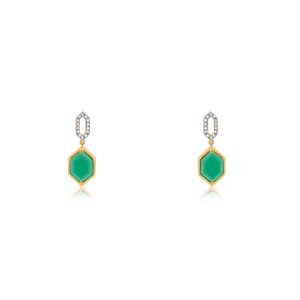 9ct Yellow Gold Claw & Tube Set Diamond & Green Agate Piccola Earring