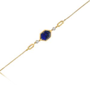 9ct Yellow Gold Claw & Tube Set Diamond & Lapis Lazuli Piccola Bracelet