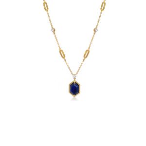 9ct Yellow Gold Claw & Tube Set Diamond & Lapis Lazuli Piccola Necklace