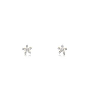9ct Yellow Gold Claw Set Baguette & Round Diamond Flower Piccola Stud Earrings