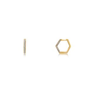 9ct Yellow Gold Claw Set Diamond Hexagon Bellagio Piccola Huggie Earrings