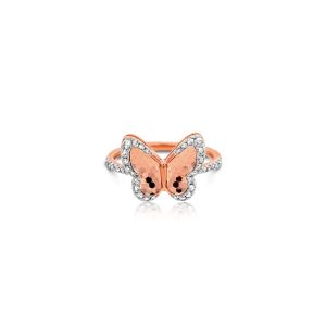 14ct Rose Gold Claw Set Diamond & Butterfly Honeycomb Bellagio Piccola Ring