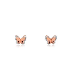 14ct Rose Gold Claw Set Diamond & Butterfly Honeycomb Bellagio Piccola Earrings