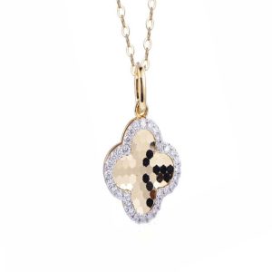 14ct Yellow Gold Claw Set Diamond & Clover Honeycomb Bellagio Piccola Pendant