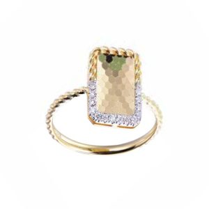 14ct Yellow Gold Claw Set Diamond & Rectangle Honeycomb Bellagio Piccola Ring