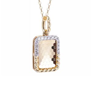14ct Yellow Gold Claw Set Diamond & Rectangle Honeycomb Bellagio Piccola Pendant