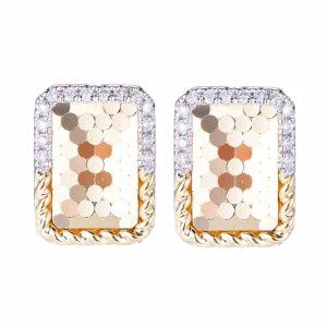 14ct Yellow Gold Claw Set Diamond & Rectangle Honeycomb Bellagio Piccola Earrings