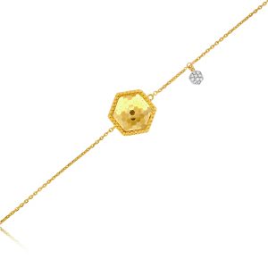 14ct Yellow Gold Claw Set Diamond & Hexagon Honeycomb Bellagio Piccola Bracelet