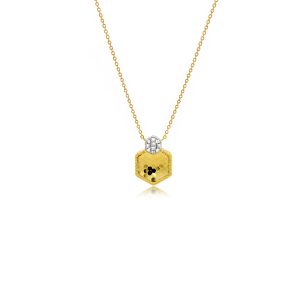 14ct Yellow Gold Claw Set Diamond & Hexagon Honeycomb Bellagio Piccola Pendant