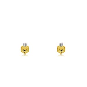 14ct Yellow Gold Claw Set Diamond & Hexagon Honeycomb Bellagio Piccola Earrings