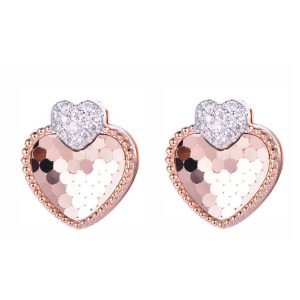 14ct Rose Gold Claw Set Diamond & Heart Honeycomb Bellagio Piccola Earrings