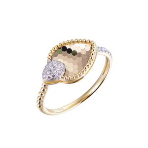 14ct Yellow Gold Claw Set Diamond & Pear Honeycomb Bellagio Piccola Ring