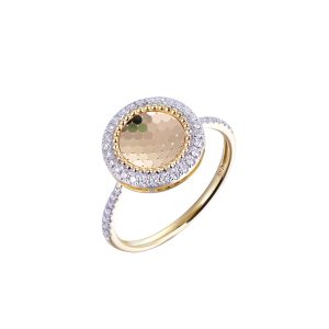 14ct Yellow Gold Claw Set Diamond & Round Honeycomb Bellagio Piccola Ring