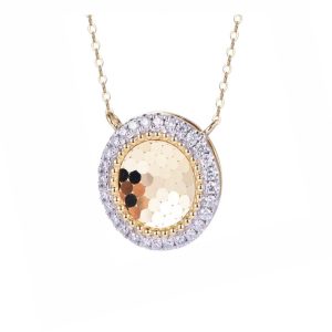 14ct Yellow Gold Claw Set Diamond & Round Honeycomb Bellagio Piccola Pendant