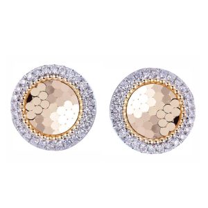 14ct Yellow Gold Claw Set Diamond & Round Honeycomb Bellagio Piccola Earrings