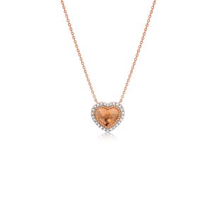 14ct Rose Gold Claw Set Heart Halo Honeycomb Piccola Pendant