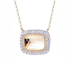 14ct Yellow Gold Claw Set Diamond & Rectangle Cushion Honeycomb Bellagio Piccola Pendant
