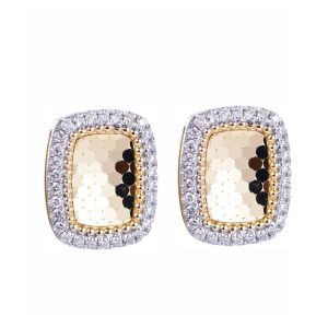 14ct Yellow Gold Claw Set Diamond & Rectangle Cushion Honeycomb Bellagio Piccola Earrings