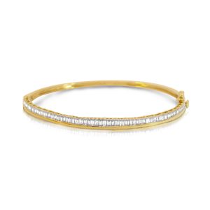 9ct Yellow Gold Claw Set Baguette Diamond Bellagio Piccola Bangle