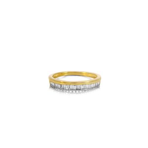 9ct Yellow Gold Claw Set Baguette Diamond Bellagio Piccola Ring